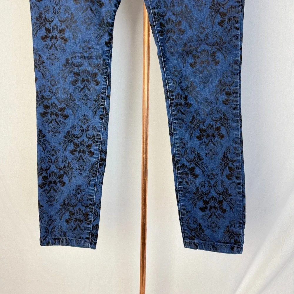 Free People Womens‎ Size 27 Floral Damask Print Jeans Denim Blue Black